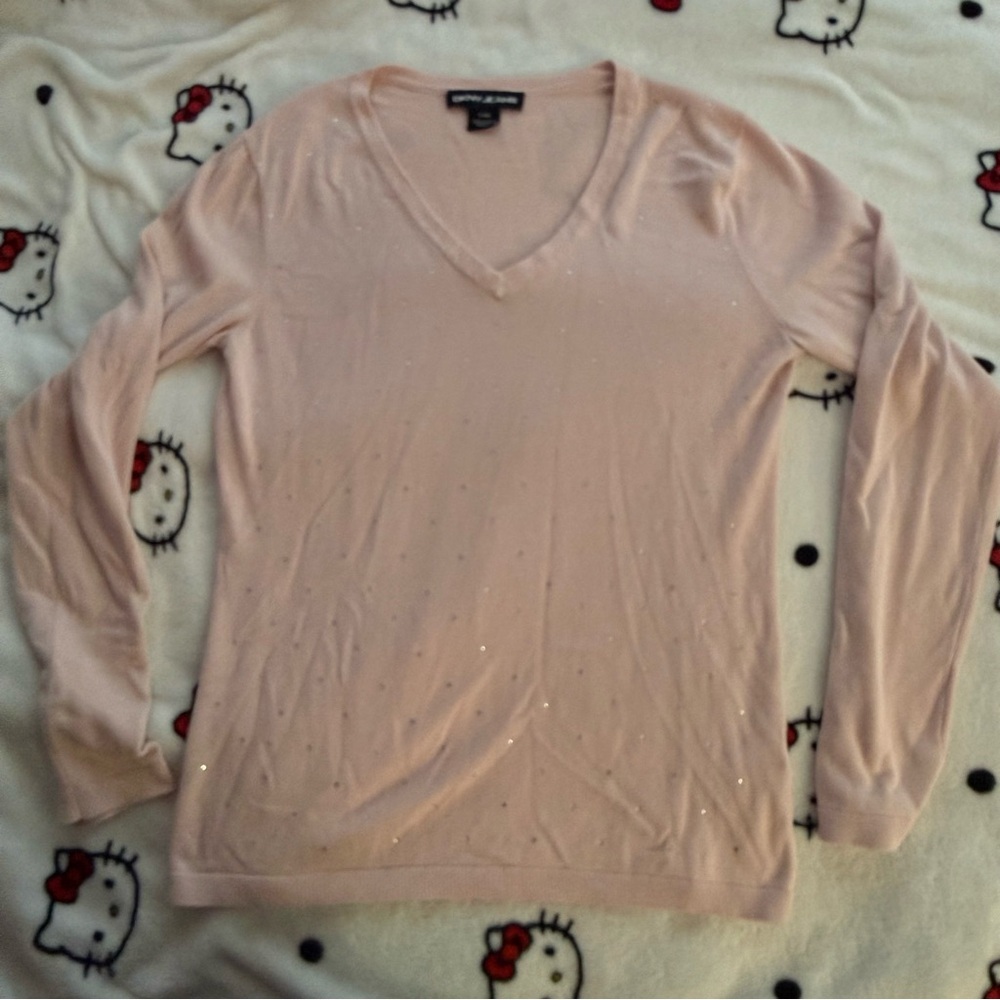 DKNY Jeans Shirt Women’s Small Long Sleeve Rhinestone V-Neck Shirt Top